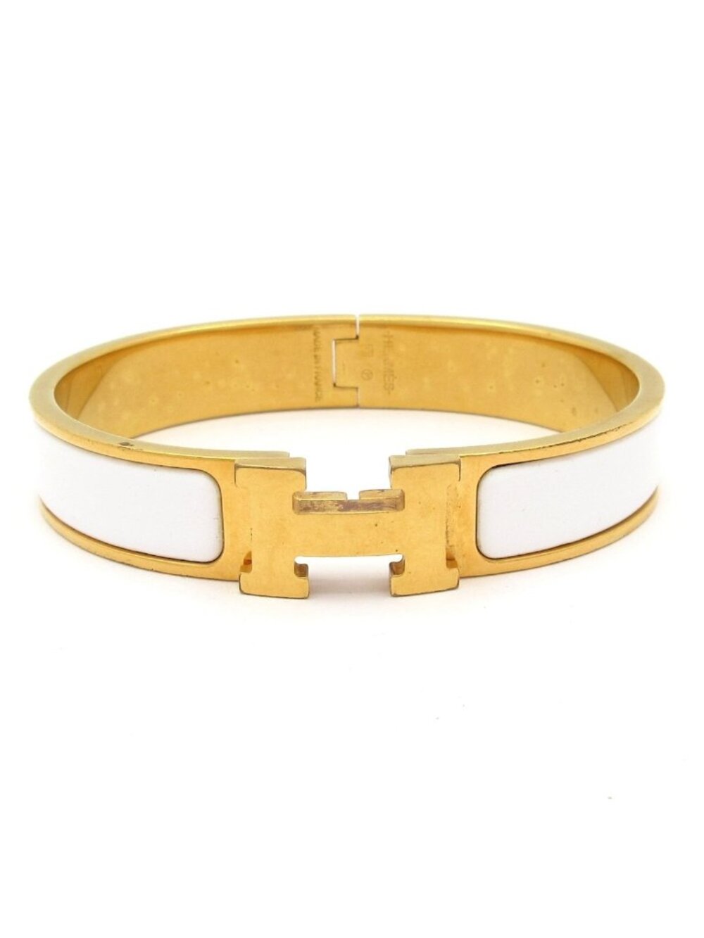 Hermes Bangle Clic H Gold White Bracelet